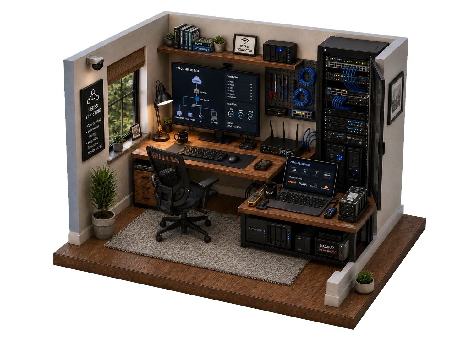Diorama de hosting y redes
